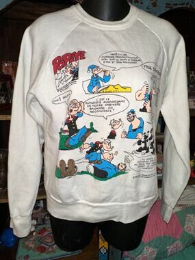 RARE VINTAGE 1985 FRENCH POPEYE COMIC STRIP SWEATSHIRT